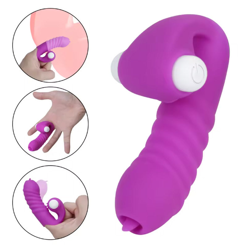 Tongue licking vibrating finger sleeve