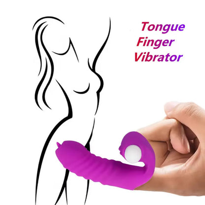 Tongue licking vibrating finger sleeve