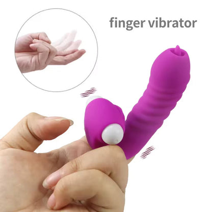 Tongue licking vibrating finger sleeve
